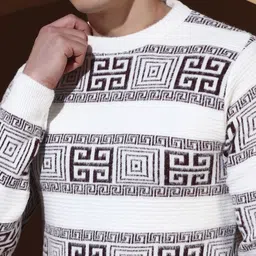 chiccloset Men Self Design Round Neck Brown Sweater image 3