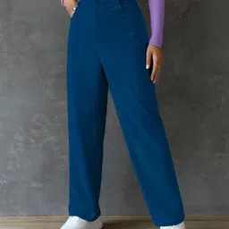 metronaut Relaxed Women Dark Blue Lycra Blend Trousers image 2