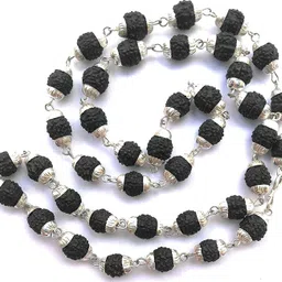 Mahakal Shivji Natural Himalaya Black Beads Simple Mala Original Silver Plated Brass, Copper Chain-image-74