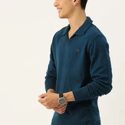 mast & harbour Men Solid Blue Sweater image 3