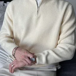 colorchakra Men Self Design High Neck White Sweater image 3