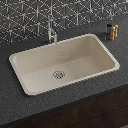 cancri Quartz Single Bowl Matte Finish Kitchen Sink With Drain Board & Drainer Basket|31x19x9 inches Kitchen Sink|Modern Sink for Kitchen| Vessel Sink image 4