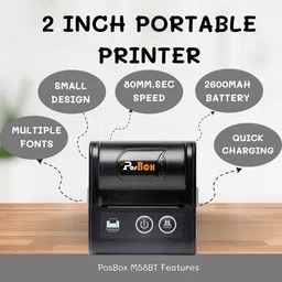 PosBox 2 Inch Portable Bluetooth Thermal Receipt Printer with 2600mah Battery for Mobile and PC image 2