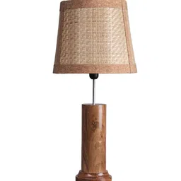 kraftinn Tapered Saloni Round Base Wood Base Table Lamp with Bamboo Shade (Brown & Beige) image 4