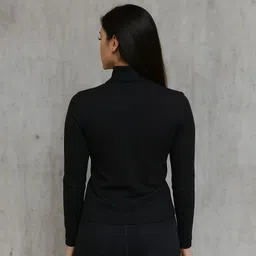 clothyy Women Solid Stylised Neck Cotton Blend Black T-Shirt image 3