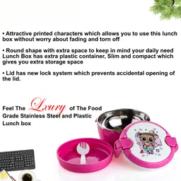 metstik Round Steel Lunch Box For School Children, Office, Collage 2 Containers Lunch Box image 4