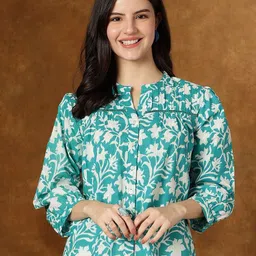 kavisaa Casual Regular Sleeves Printed Women Light Green Top image 1