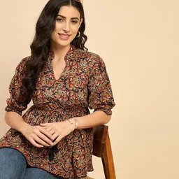 indrastyle Casual Regular Sleeves Printed Women Red Top image 3