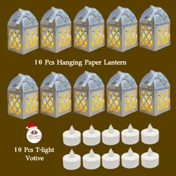 digi arts store DIGI ART'S Paper Hanging Lantern LED Diya Lights for Chirstmas Decoration Hanging Ornaments Pack of 10 image 4