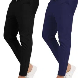 mk brothers Pack of 2 Men Solid Black, Blue Track Pants-picture-16