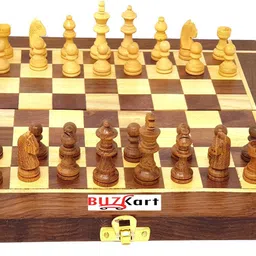 buzykart Wooden Chess Handmade Small Chess Pieces 10 Inches Strategy & War Board Game image 1