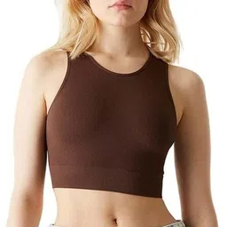 siyara Party Sleeveless Solid Women Brown Top image 1