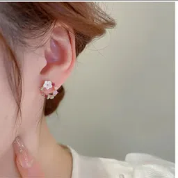rv yuwon Western princess korean trendy beautiful pink stud earrings Cubic Zirconia Brass Stud Earring image 4