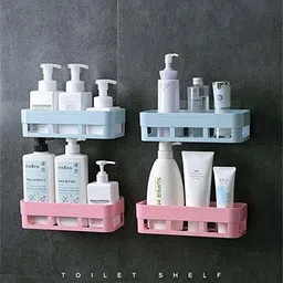 foscadit Bathroom Kitchen Office Organize Shelf Rack Shower Corner Caddy Basket with Strong Adhesive Magic Sticker Plastic Wall Shelf image 4