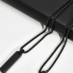 rappersshop Stainless Steel Black Pendant with Box Chain for Men Rhodium Stainless Steel Pendant Set image 5