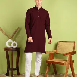 fubar Men Solid Cotton Blend Straight Kurta image 2