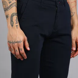 killer Men Slim Fit Dark Blue Cotton Blend Trousers image 5