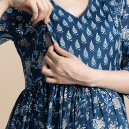 gujari Women Ethnic Dress Blue Ankle Length Dress image 3