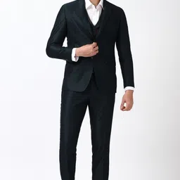 peter england Men Men Navy Print Slim Fit Formal Three Piece Suit Printed Suit-picture-22