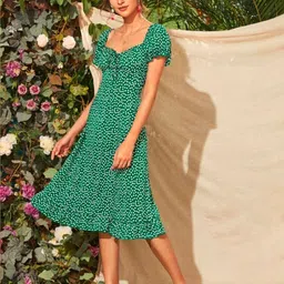 maheshvi Women Fit and Flare Green Knee Length Dress-picture-42