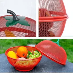 tribeazi Apple Shape Fruits & Vegetables Basket with Net Cover Steel Fruit & Vegetable Basket image 3