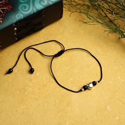 Dhruvs Collection 925 Silver Heart Ball Nazariya Anklet | Black Thread | Adjustable | Single Piece White Gold Anklet image 3