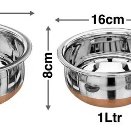 nirvika Pack of 5 Stainless Steel Copper Base Handi with Lid / Urli Set Cookware Set patila Bhagona Dinner Set image 4