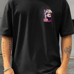 tripbroz Men Graphic Print Round Neck Cotton Blend Black T-Shirt image 2