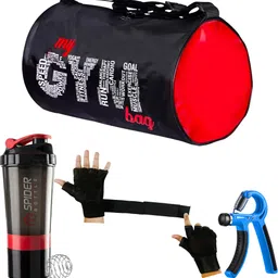 true indian 20 L Gym Duffel Bag - My gym bag duffel bag hand gripper hand 2 in 1 gloves new combo - Red, Blue-picture-31