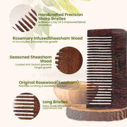 organic b Indian Rosewood Narrow Teeth Comb | Pocket Size image 4