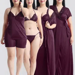 night keys Pack of 6 Women Nighty with Robe-picture-13