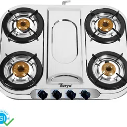 golden surya Premium Stainless Steel Body Frame, Gas Stove 4 Brass Burner, Manual Ignition Stainless Steel Manual Gas Stove-picture-26