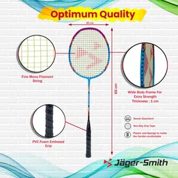 jager-smith XForce100BP Jointless Aluminium Racquet with Isometric Head and Tempered Shaft Blue, Purple Strung Badminton Racquet image 3