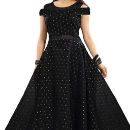 jsv fashion Satin Stitched Flared/A-line Gown-picture-27