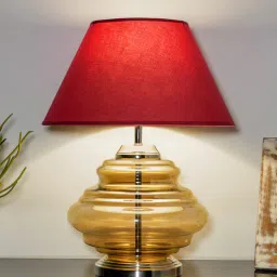 kapoor lampshades Hudson Maroon Cottan Fabric Shade Night Lamp With Metal & Glass Base-picture-39