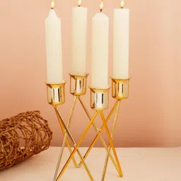 bhhandicrafts Golden 4 Tealight Candle Holder Iron Metal Candle Stands Decoration Items Gifts Iron, Gold Plated 1 - Cup Tealight Holder-picture-25
