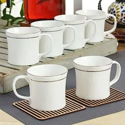 pkmsho Pack of 6 Bone China Gold Line Coffee/Tea Cups Perfect for Daily use 180 ml, White,-picture-26