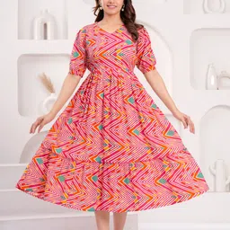 satvik fashion Women Gown Red Below Knee Dress image 3