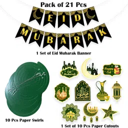 rozi decoration Happy Eid Mubarak Banner Decoration, 10 Swirls Combo Kit with Paper Cut-outs image 2