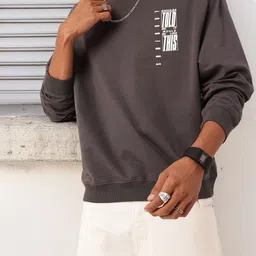 Kook N Keech Modern Edge Typography Printed Cotton Terry Relaxed Fit Sweatshirt-image-4