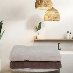 BIANCA Brown & Beige Set of 2 Solid 500 GSM Cotton Bath Towels-picture-29
