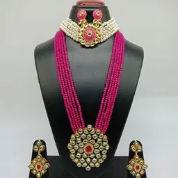 Gyaan Jewels Gold-Plated Stone-Studded & Beaded Layered Jewellery Set-picture-22