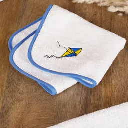 Fabindia White & Blue Kite Embroidered 350 GSM Cotton Face Towel-image-49