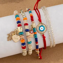 Shining Diva Fashion Set Of 6 Multicoloured Gold-Plated Charm Bracelet image 1