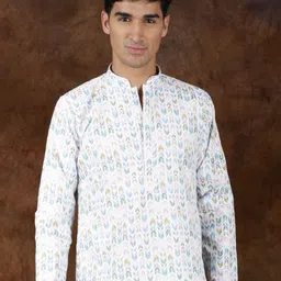 Exotic India Ethnic Motifs Regular Thread Work Pure Cotton Straight Kurta with Pyjamas image 2