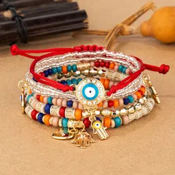 Shining Diva Fashion Set Of 6 Multicoloured Gold-Plated Charm Bracelet image 3