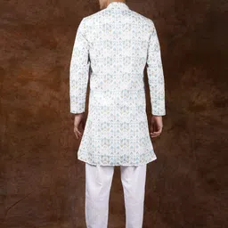 Exotic India Ethnic Motifs Regular Thread Work Pure Cotton Straight Kurta with Pyjamas image 4