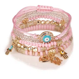 Shining Diva Fashion Set Of 6 Pink Gold-Plated Charm Bracelet image 4