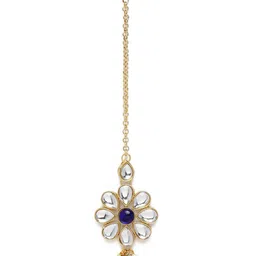 Peora Blue & White Gold-Plated Kundan-Studded Pearl Handcrafted Jewellery Set image 5