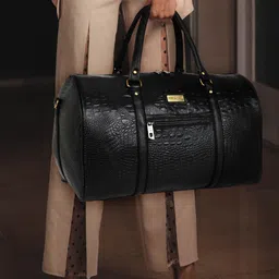 FUR JADEN Black Crocodile Textured Duffel Bag-picture-19